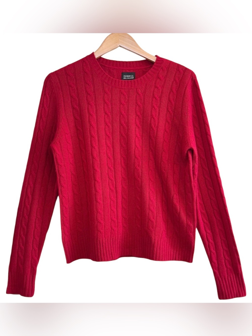 George Red 100% Cashmere Cable Knot Sweater XL